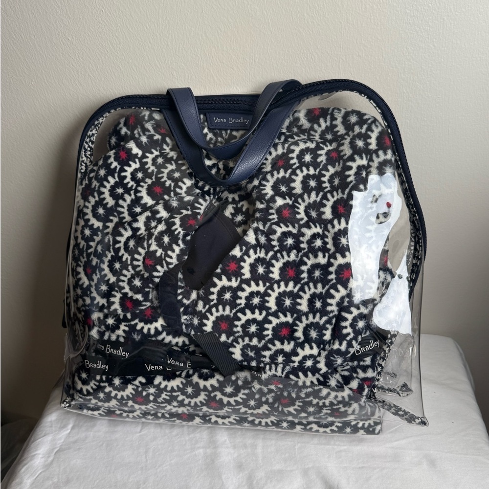 NWT Vera Bradley Night Stars Travel Gift Set Large Clear Cosmetic Bag Blanket